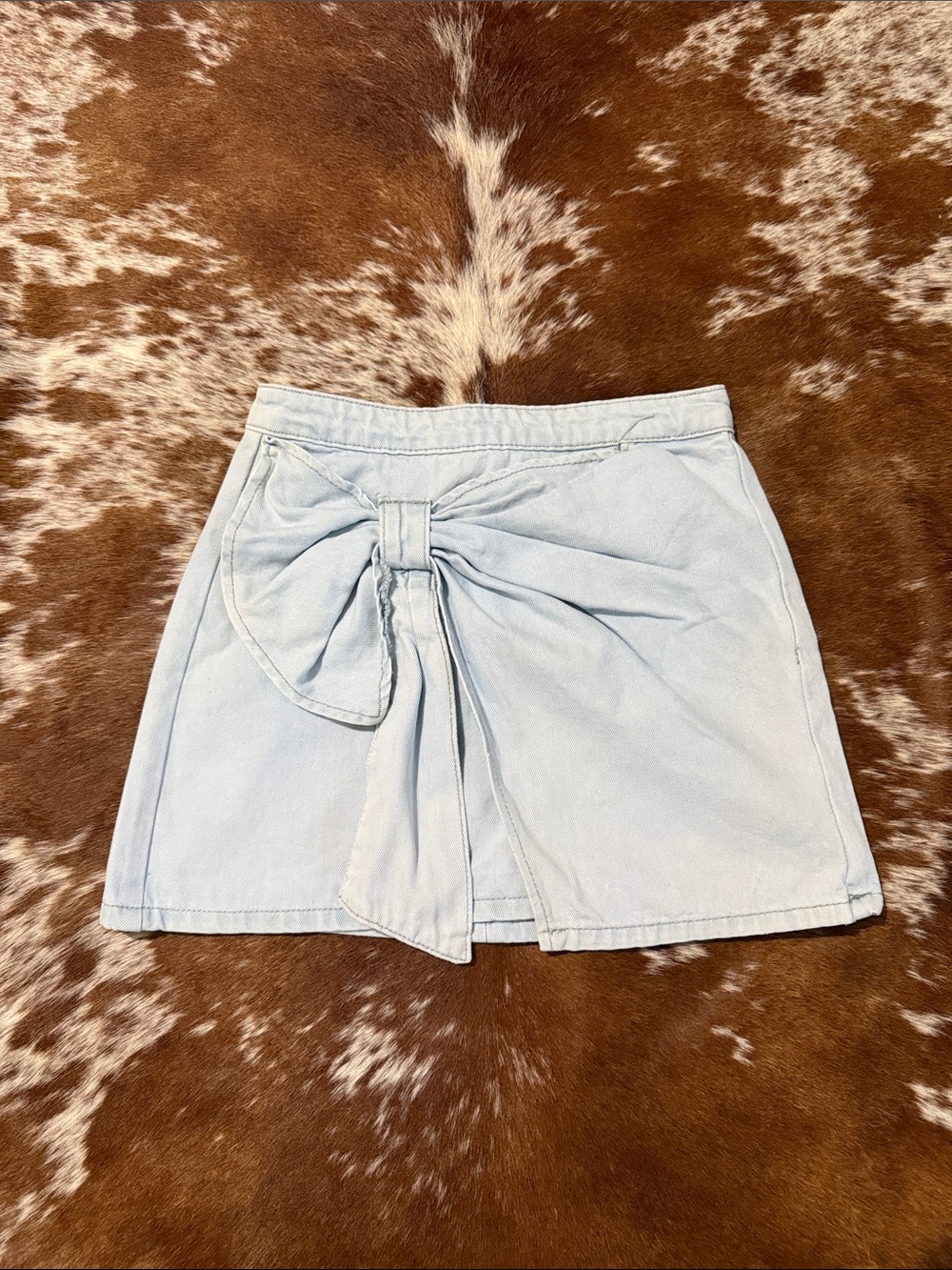 Light Blue Denim Mini Skirt with Front Tie